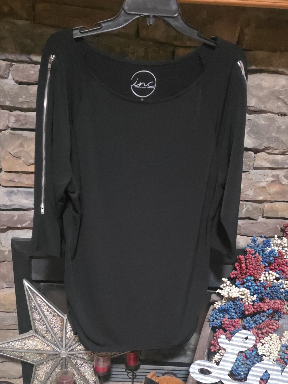 International Concept 3/4Sleeve Zipper Design Top Sz XL